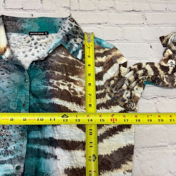 David Cline Women Long Sleeve Blouse Top Button Shirt Size Medium Artsy D006 -12 - Picture 3 of 16